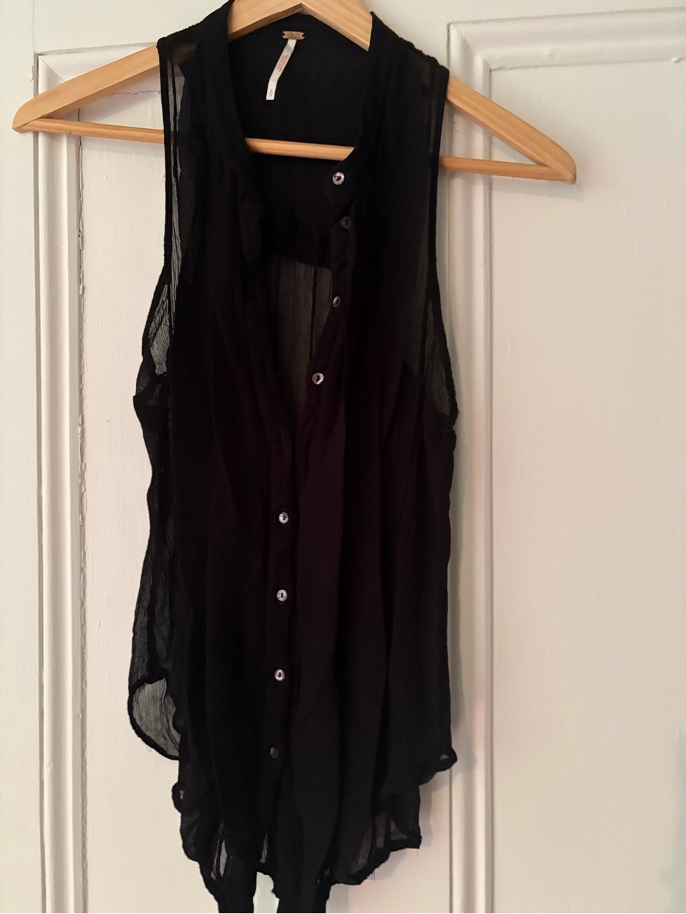Free People Black Sheer Button-Front Camisole